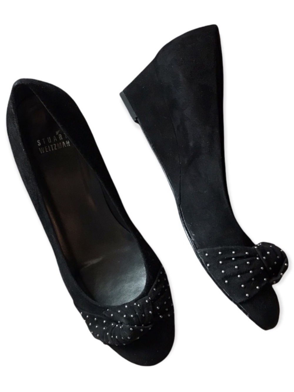 Stuart Weitzman Suede Wedge Heels Studded Knot Womens 7M Black Dressy Formal